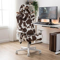 Brown and White Cow Print Adjustable Height Rolling Gaming Chair