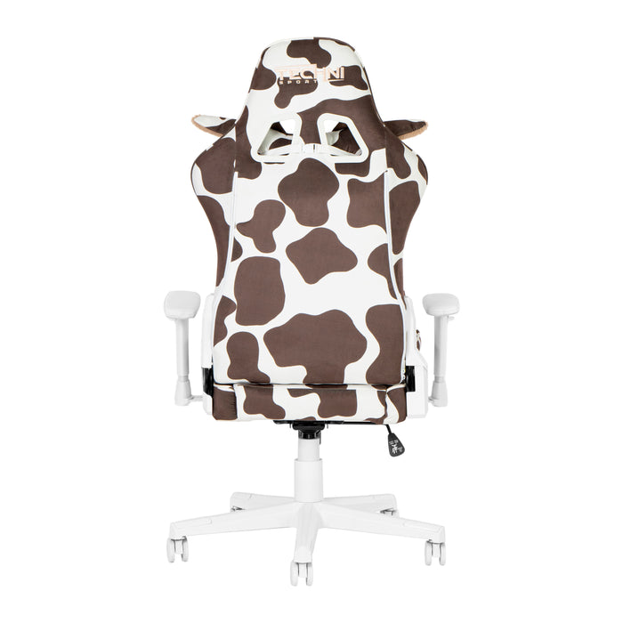 Brown and White Cow Print Adjustable Height Rolling Gaming Chair