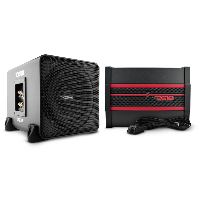 Car Audio Bass Package with Dual 8" Sealed Subwoofer Enclosure and Amplifier – 300W RMS