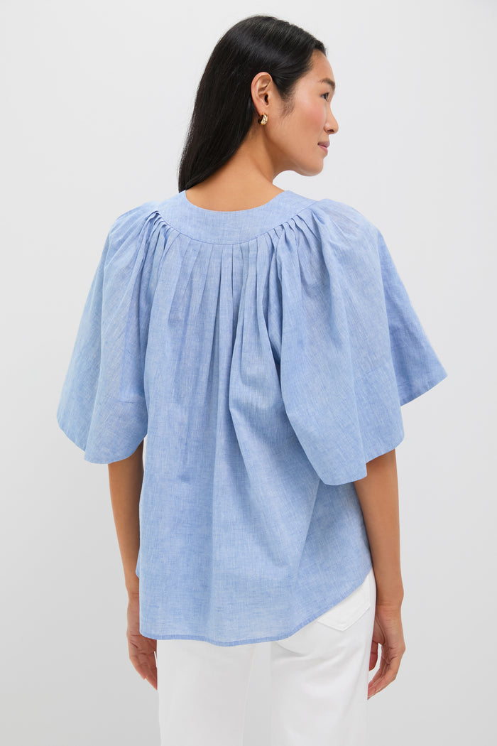 Chambray Finley Flutter Sleeve Top