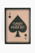 A rectangular box with a large ace of spades design labeled Classic Card & Chip Poker Set by Two's Company—perfect as a poker gift and includes quality poker chips.