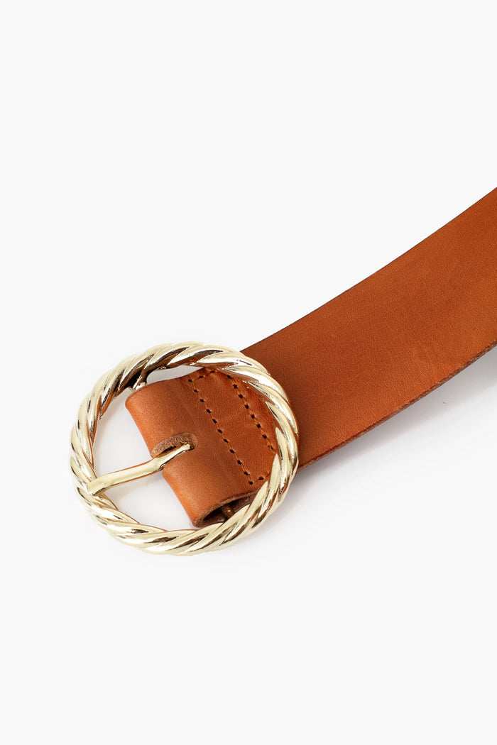 Cognac Leo Twisted Circle Buckle Belt