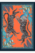 Ardmore Design's illustration features two leopards with blue and black markings among blue and green leaves, framed by a detailed geometric pattern inspired by South African art—ideal for modern collectibles or as a vibrant tea towel.