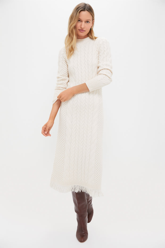 Cream Freya Fringe Sweater Dress