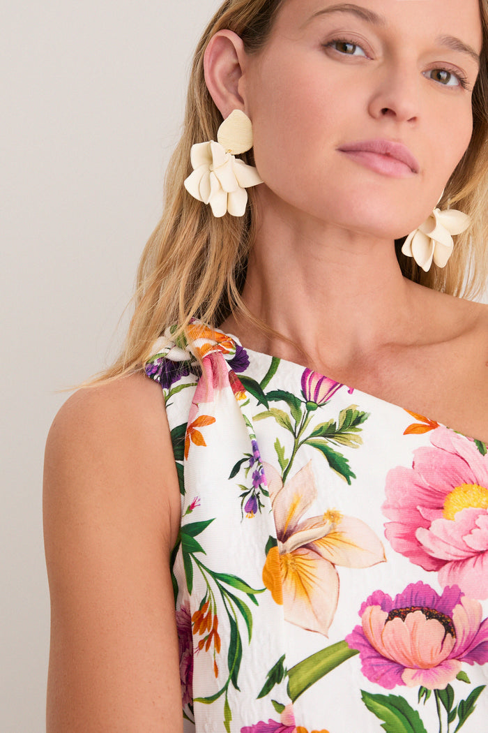 Cream Silk and Leather Orchid Earring