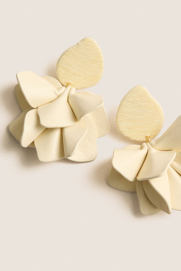 Cream Silk and Leather Orchid Earring