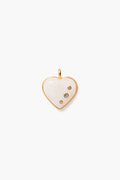 The Tuckernuck Jewelry gold-edged white heart pendant features three gemstones, including a Blue Topaz Birthstone Charm, and a loop for attaching to a chain—perfect as a charm necklace or December birthday gift.