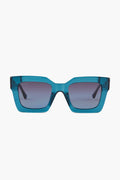 Oversized square sunglasses from DIFF Eyewear featuring a rectangular blue gradient design, thick frames, and dark tinted lenses.
