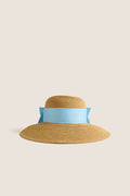 Exclusive Blue Packable Wide Bow Sunhat