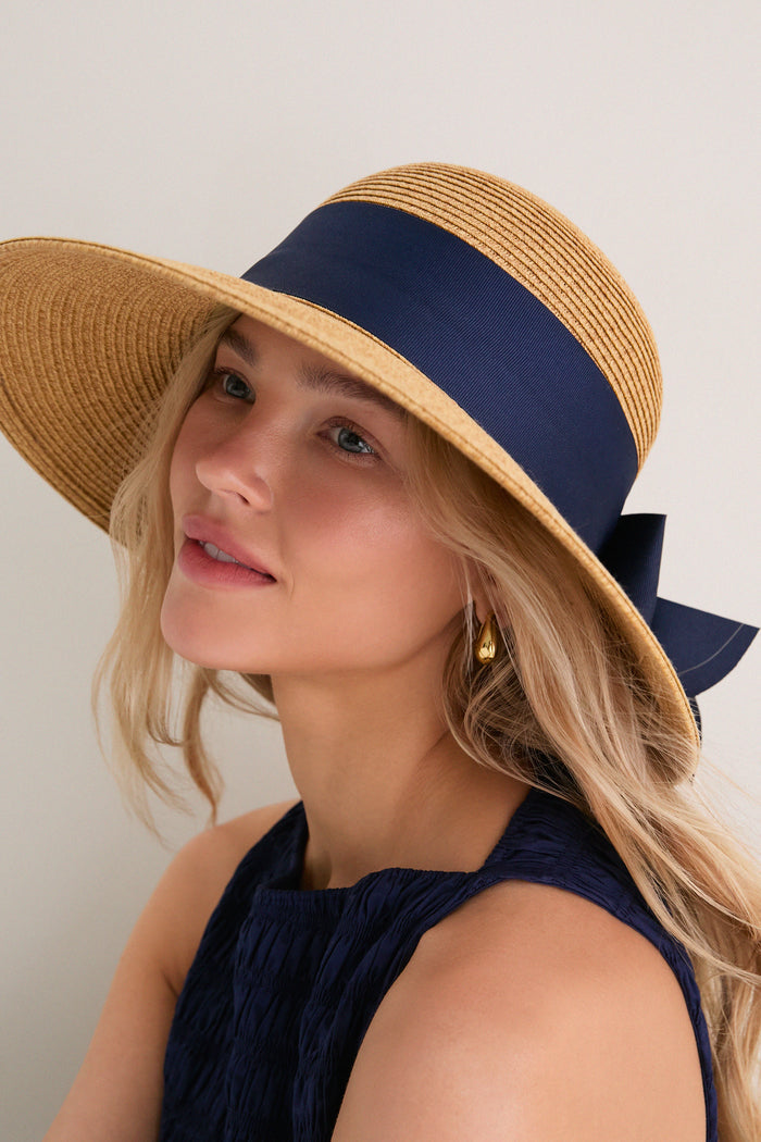 Exclusive Navy Packable Wide Bow Sunhat