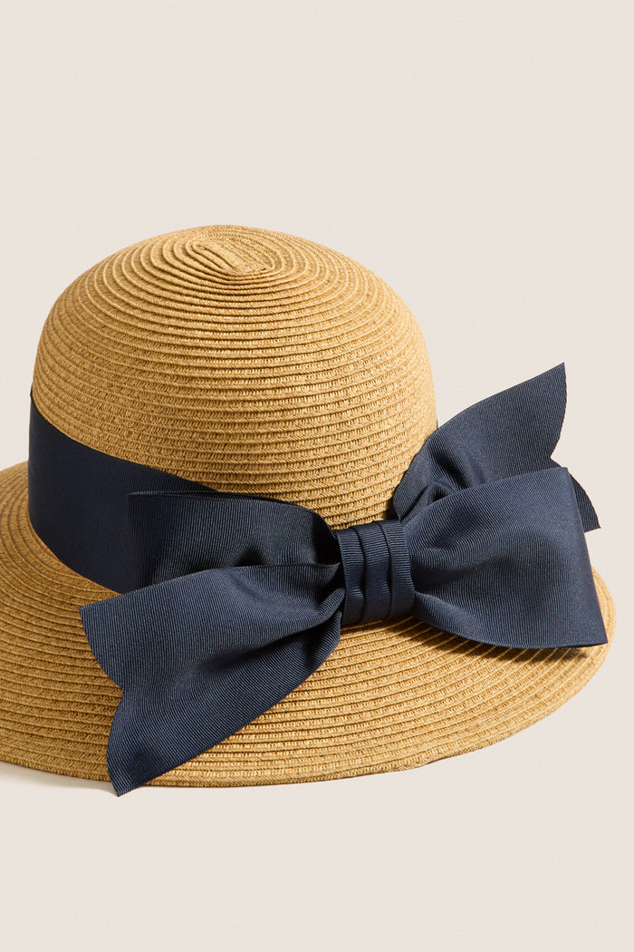 Exclusive Navy Packable Wide Bow Sunhat