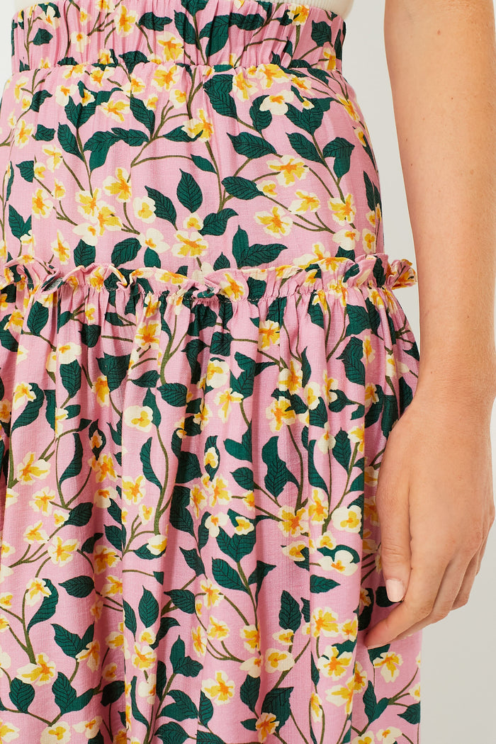Exclusive Pink Multi Ruffled Maxi Skirt