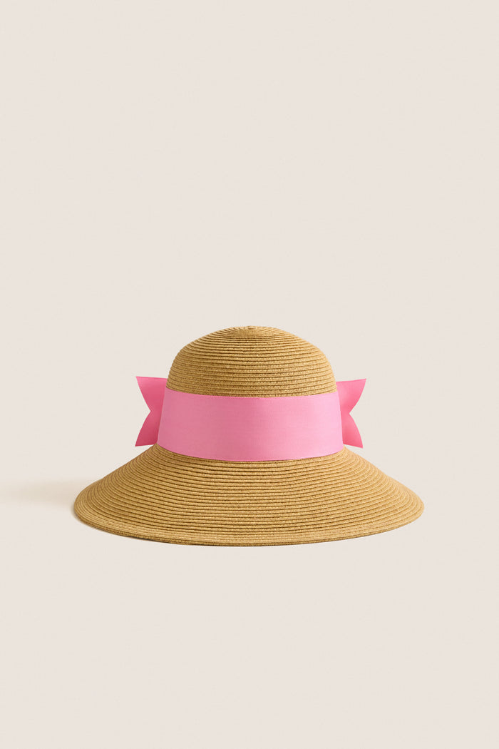 Exclusive Pink Packable Wide Bow Sunhat