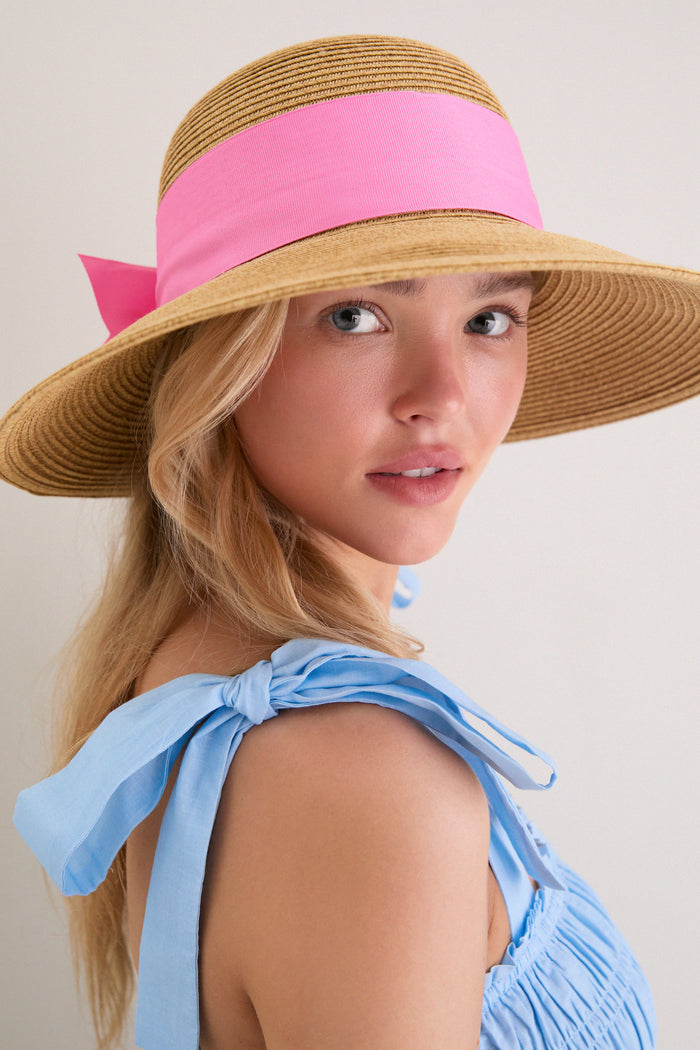 Exclusive Pink Packable Wide Bow Sunhat