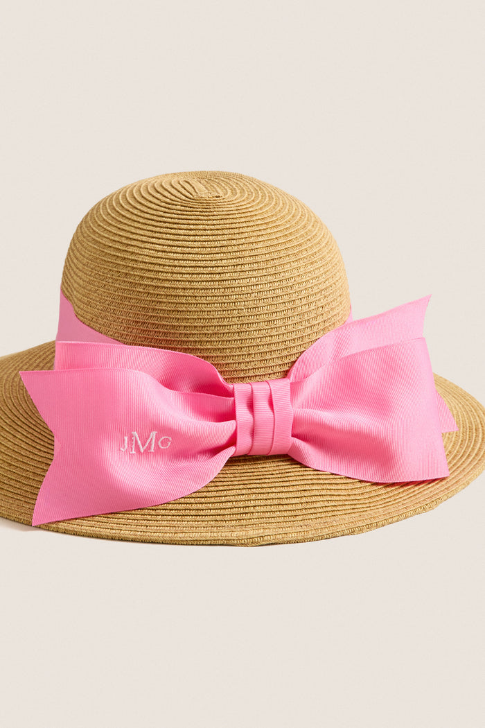 Exclusive Pink Packable Wide Bow Sunhat