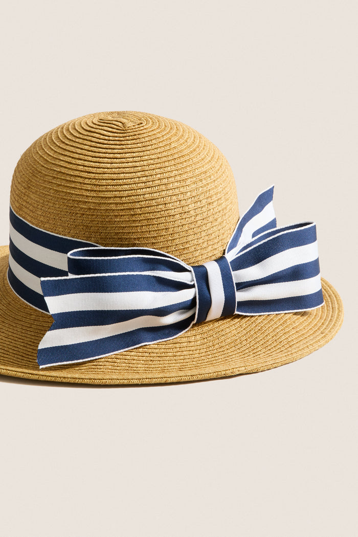 Exclusive Striped Packable Wide Bow Sunhat
