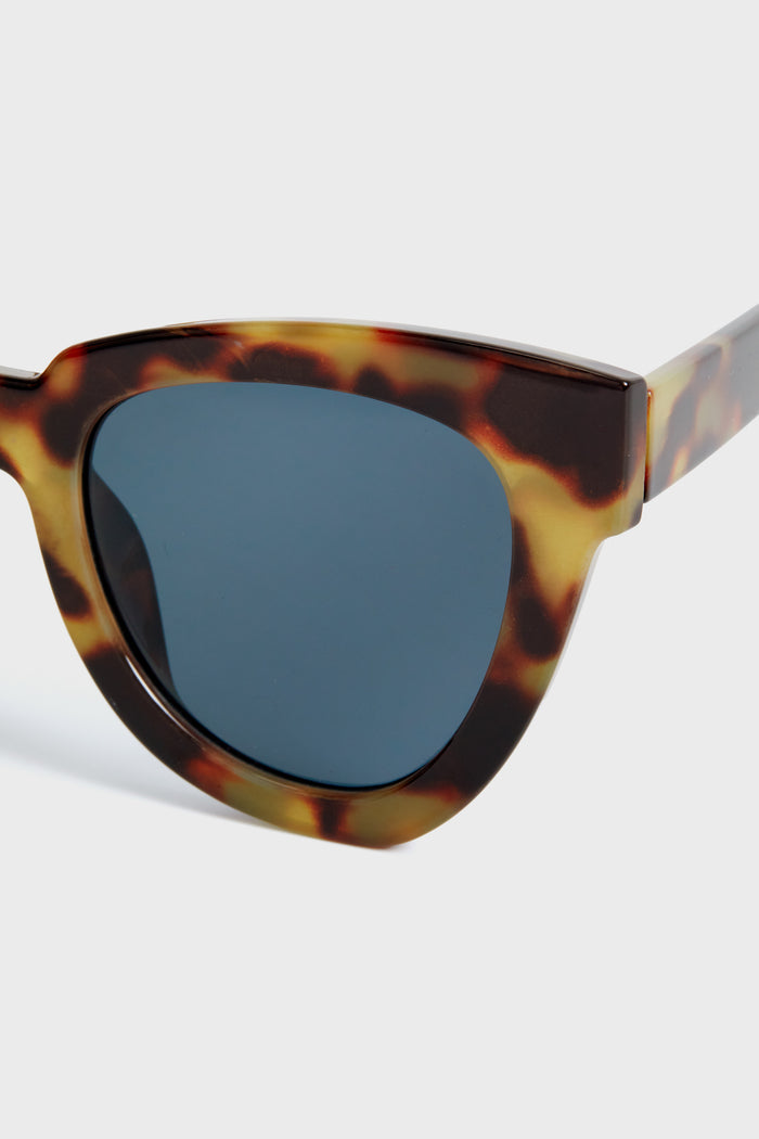 Exclusive Tortoise Not Standard Sunglasses with tortoiseshell acetate frame and bluish lenses, offering a classic, effortless style and high-end, fun design with impact-resistant features.