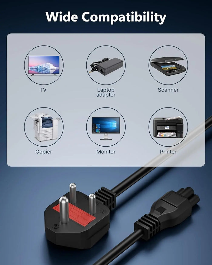FEDUS 1.8 Meter (5.9 Feet) Long Laptop Power Cord with Protection Fuse, 2500 Watt 3 Pin IEC C5 Charger Adapter Cable Wire AC Lead for Asus/Dell/HP/Lenovo/ASUS/Acer/Samsung/Compaq & All Gaming Laptop FEDUS