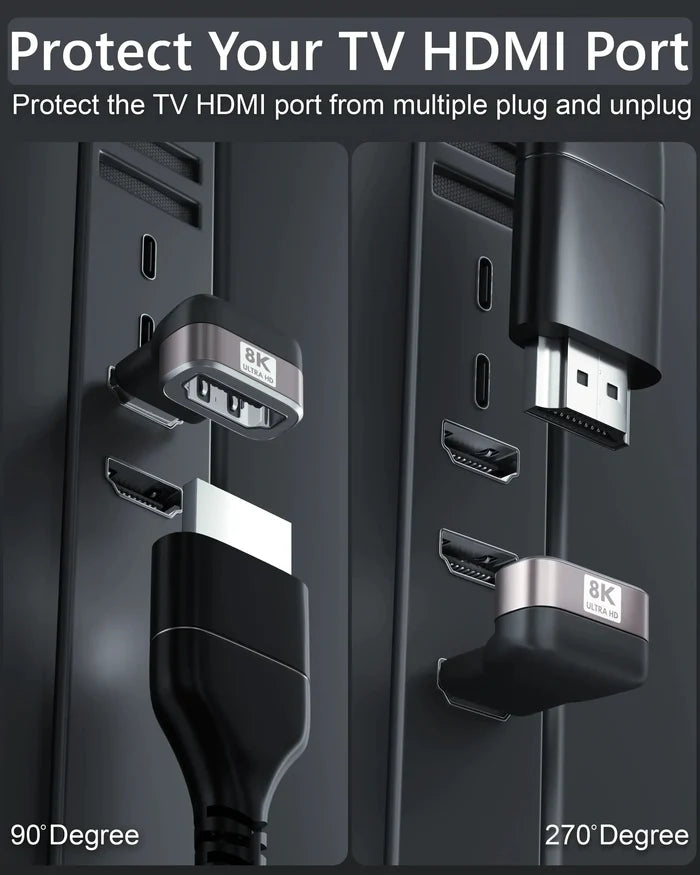 FEDUS 2 Pack 8K Ultra HD HDMI Connector 90+270 Degree L Shape HDMI Male to Female Converter Right Angle HDMI Adapter Extender for TV Led LCD TV Stick, Xbox PS3 PS4 PS5 Supports 3D HDR 8K@60Hz 4K@144Hz Cheeku Technologies