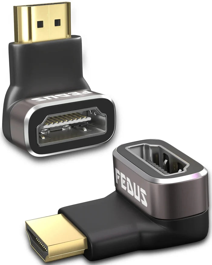 FEDUS 2 Pack 8K Ultra HD HDMI Connector 90+270 Degree L Shape HDMI Male to Female Converter Right Angle HDMI Adapter Extender for TV Led LCD TV Stick, Xbox PS3 PS4 PS5 Supports 3D HDR 8K@60Hz 4K@144Hz Cheeku Technologies