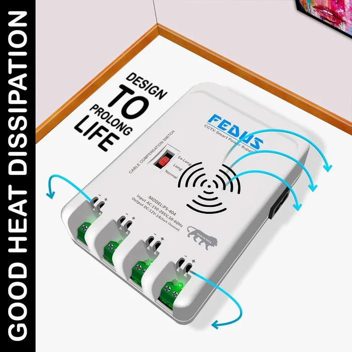 FEDUS 4 Channel SMPS for CCTV, Power Supply Adapter for up to 4 CCTV Security Cameras, CCTV Power Supply SMPS, Power Supply Adapter for Video Surveillance Camera System, CCTV, Dome, Bullet Cameras FEDUS