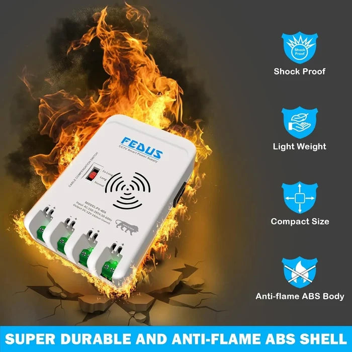 FEDUS 4 Channel SMPS for CCTV, Power Supply Adapter for up to 4 CCTV Security Cameras, CCTV Power Supply SMPS, Power Supply Adapter for Video Surveillance Camera System, CCTV, Dome, Bullet Cameras FEDUS