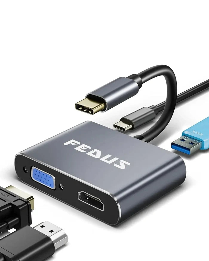 FEDUS 4-in-1 USB Hub Type C Hub, USB C Hub, USB Type C to 4K HDMI adapter Converter, Type C to USB 3.0@5gbps Type a Converter With 65W Power Delivery for MacBook Pro/Air, iPhone, Phones, Tablets, Pc Computer FEDUS