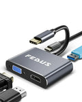 FEDUS 4-in-1 USB Hub Type C Hub, USB C Hub, USB Type C to 4K HDMI adapter Converter, Type C to USB 3.0@5gbps Type a Converter With 65W Power Delivery for MacBook Pro/Air, iPhone, Phones, Tablets, Pc Computer FEDUS