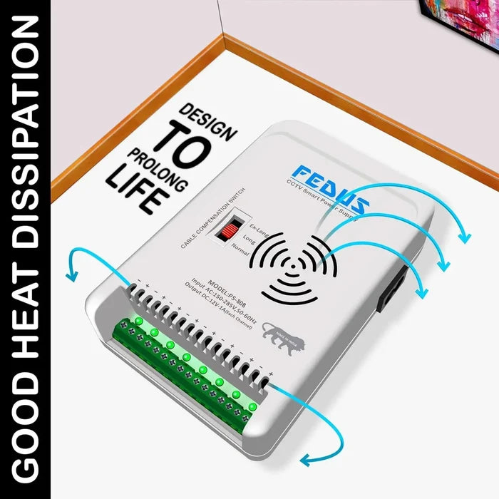 FEDUS 8 Channel SMPS for CCTV, Power Supply Adapter for up to 8 CCTV Security Cameras, CCTV Power Supply SMPS, Power Supply Adapter for Video Surveillance Camera System, CCTV, Dome, Bullet Cameras FEDUS