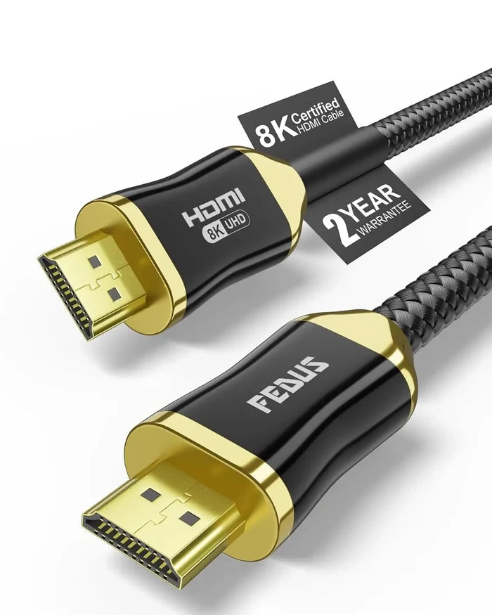 FEDUS Certified Premium 8K High-Speed HDMI Cable (8K@60Hz & 4K@120Hz) Nylon Braided HDMI Cables Cord 2.1, 48Gbps HDCP 2.2 & 2.3, HDR 10 Ethernet, eARC, Compatible with Laptop, PC, Monitor, TV, PS5/Xbox FEDUS