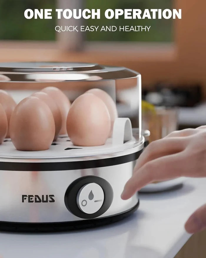 FEDUS EGGLINE Automatic Egg Boiler maker Electric Multi-Function 7 Eggs Capacity Cooker Steamer machine for Hard, Medium, Soft Eggs, Stainless steel Heating Plate, Auto Shut-Off, Fast boiling Boils FEDUS