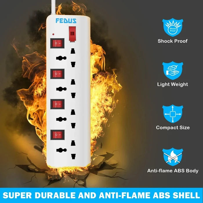 FEDUS Extension Boards, Long Wire Switch Board Extension | Extension Boards with Switch, Extension Board with Long Wire, Extension Board for Computer, Surge Protectors Spike Buster, Switch Board FEDUS
