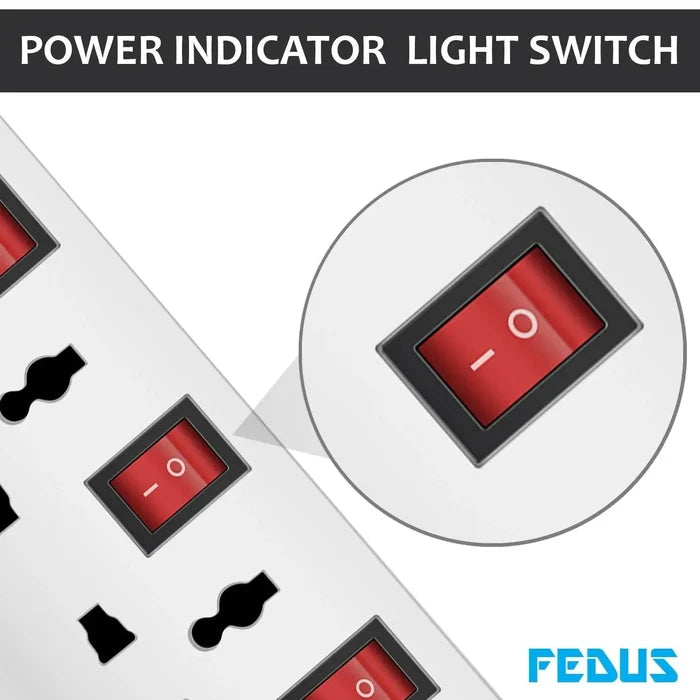 FEDUS Extension Boards, Long Wire Switch Board Extension | Extension Boards with Switch, Extension Board with Long Wire, Extension Board for Computer, Surge Protectors Spike Buster, Switch Board FEDUS