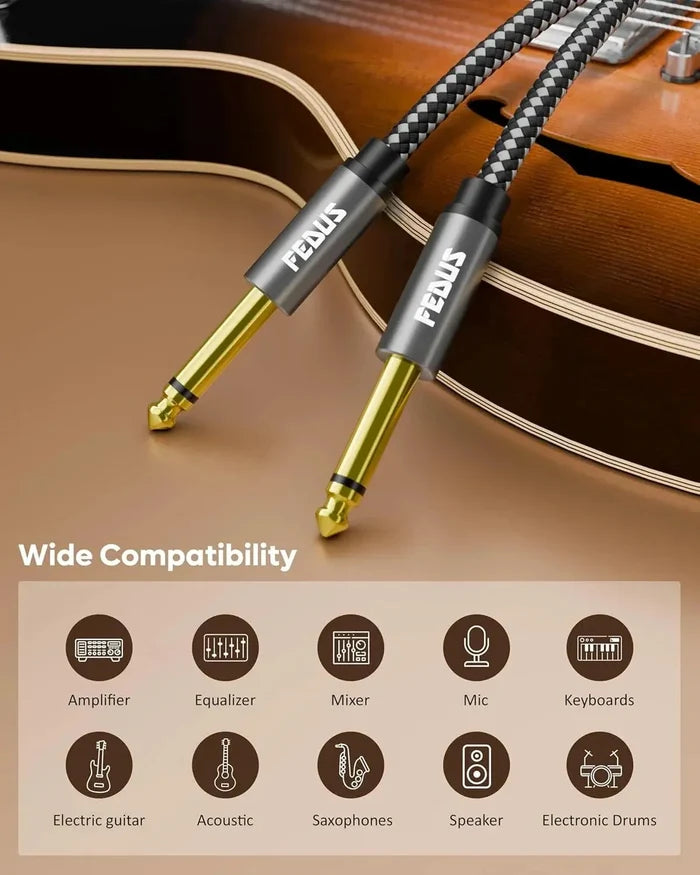 FEDUS Guitar Jack Cable, Electric Instrument Cable Bass AMP Cord for Electric Guitar, Bass Guitar, piano keyboard, Mandolin, Amplifier, Speaker, 1/4 inch Mono Jack 1/4" TS Cable Cheeku Technologies