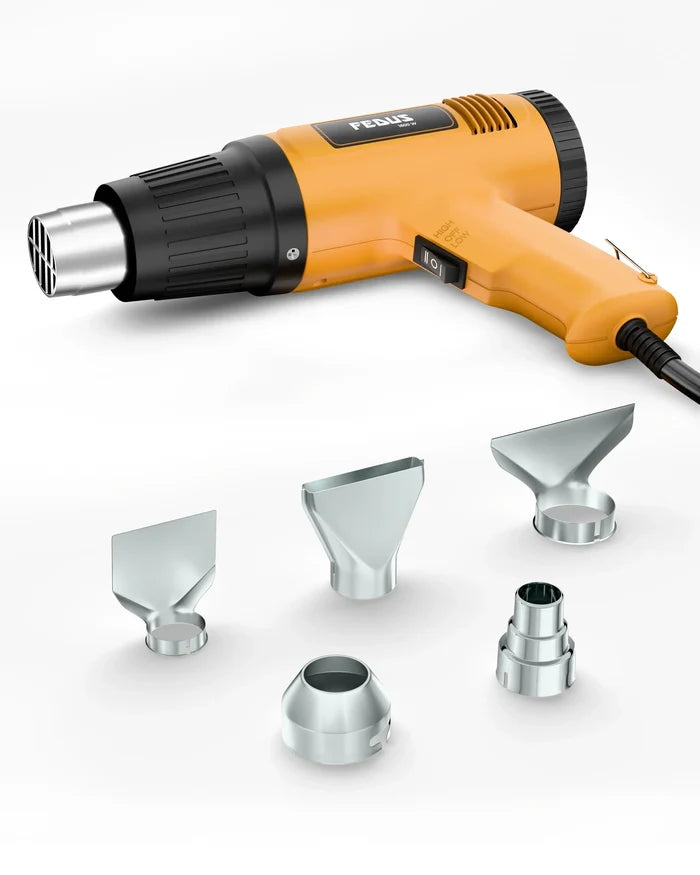 FEDUS Heat Gun Hot Air Gun Temperature Machine 1600W 5 Nozzles Included, 2 Temp Settings Great for industrial use & Crafts, Removing & Drying Paint, Shrink Tubing/Wrapping Packing, Bend Pipes, Epoxy Resin, Yellow FEDUS