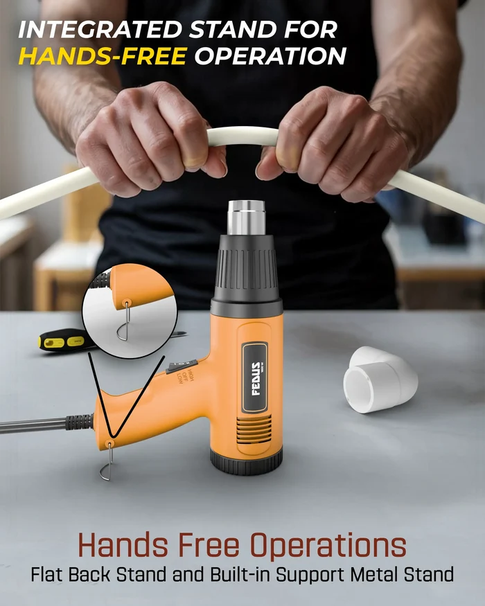 FEDUS Heat Gun Hot Air Gun Temperature Machine 1600W 5 Nozzles Included, 2 Temp Settings Great for industrial use & Crafts, Removing & Drying Paint, Shrink Tubing/Wrapping Packing, Bend Pipes, Epoxy Resin, Yellow FEDUS