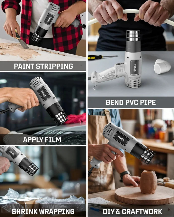 FEDUS Heat Gun Hot Air Gun Temperature Machine 1800W 5 Nozzles Included, 2 Temp Settings Great for industrial use & Crafts, Removing & Drying Paint, Shrink Tubing/Wrapping Packing, Bend Pipes, Epoxy Resin, Grey FEDUS