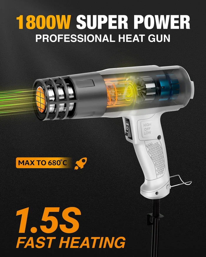 FEDUS Heat Gun Hot Air Gun Temperature Machine 1800W 5 Nozzles Included, 2 Temp Settings Great for industrial use & Crafts, Removing & Drying Paint, Shrink Tubing/Wrapping Packing, Bend Pipes, Epoxy Resin, Grey FEDUS