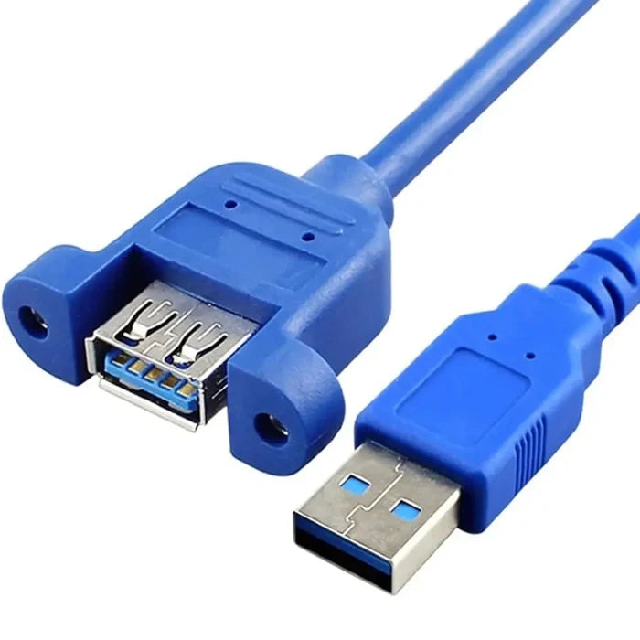 FEDUS Panel- Mount USB 3.0 Male to Female Extension Cable with Mounting Ear Screw Lock 5Gbps Data Transfer for Computer Devices Type A Male to Type A Female with Screw Hole Panel Mount Adapter Cable, Blue FEDUS