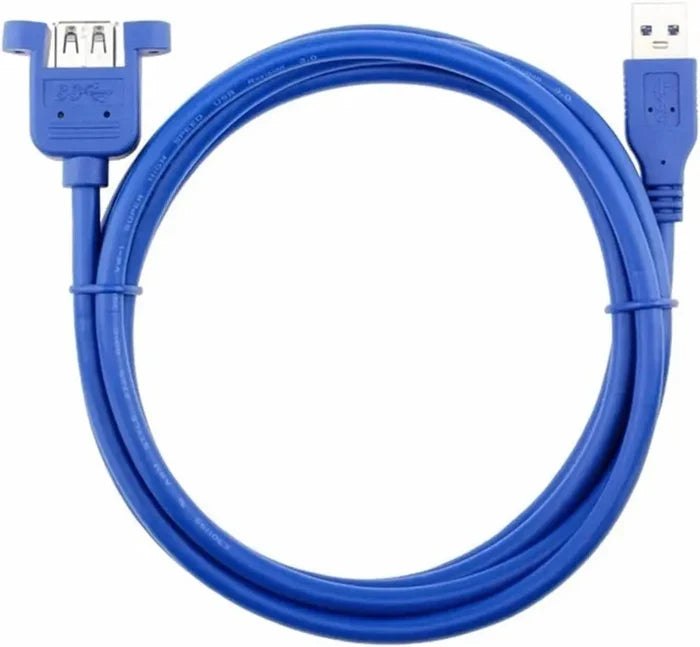 FEDUS Panel- Mount USB 3.0 Male to Female Extension Cable with Mounting Ear Screw Lock 5Gbps Data Transfer for Computer Devices Type A Male to Type A Female with Screw Hole Panel Mount Adapter Cable, Blue FEDUS