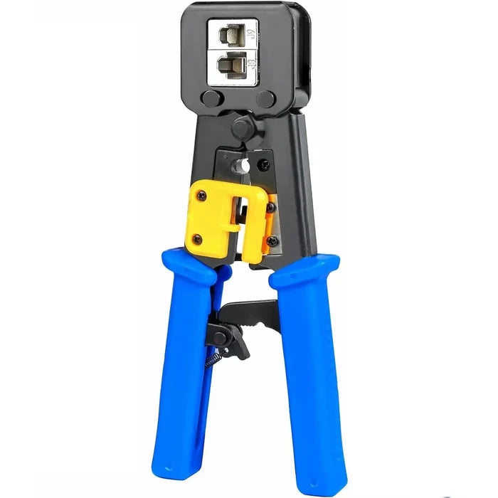 FEDUS Passthrough Crimping tool, Crimp, Cut, Strip Tool Pass-Through Ethernet Crimper, Professional RJ45 Crimp Tool for 8P/RJ45 and 6P/RJ12 4P/RJ11, Cat6a, Cat6, Cat5e Pass Through & Regular Connectors, Blue FEDUS
