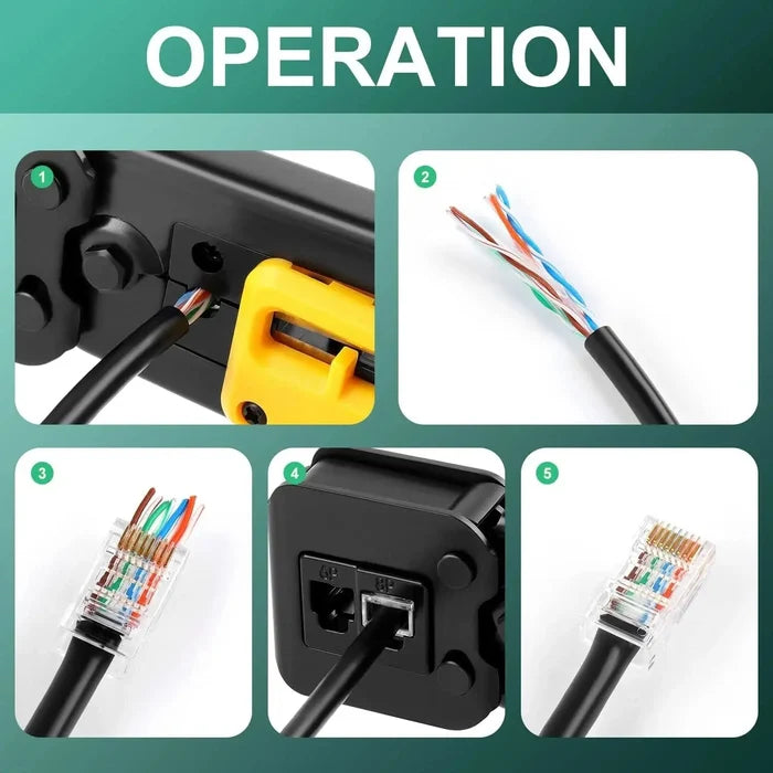 FEDUS Passthrough Crimping tool, Crimp, Cut, Strip Tool Pass-Through Ethernet Crimper, Professional RJ45 Crimp Tool for 8P/RJ45 and 6P/RJ12 4P/RJ11, Cat6a, Cat6, Cat5e Pass Through & Regular Connectors, Blue FEDUS