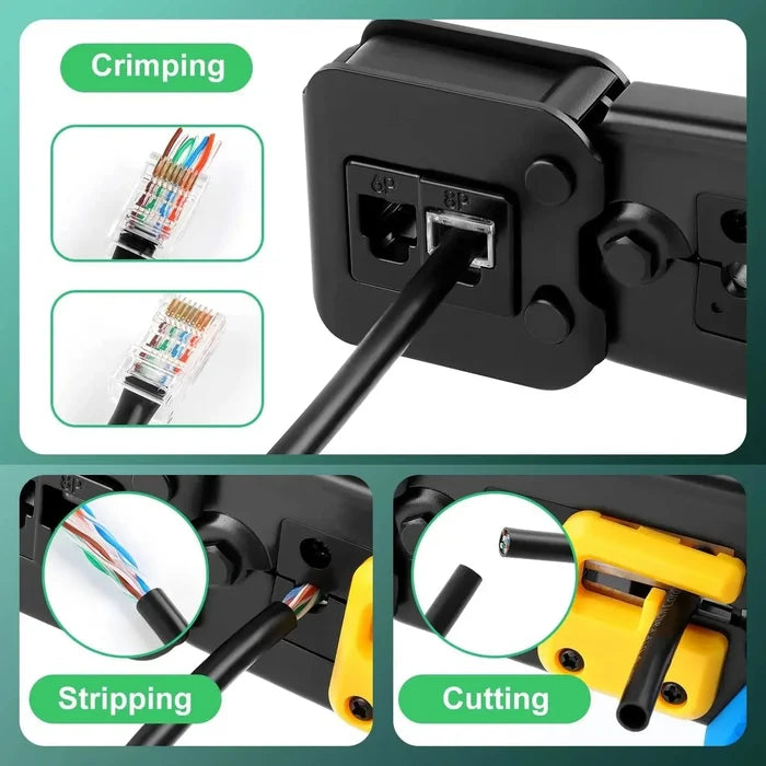 FEDUS Passthrough Crimping tool, Crimp, Cut, Strip Tool Pass-Through Ethernet Crimper, Professional RJ45 Crimp Tool for 8P/RJ45 and 6P/RJ12 4P/RJ11, Cat6a, Cat6, Cat5e Pass Through & Regular Connectors, Blue FEDUS