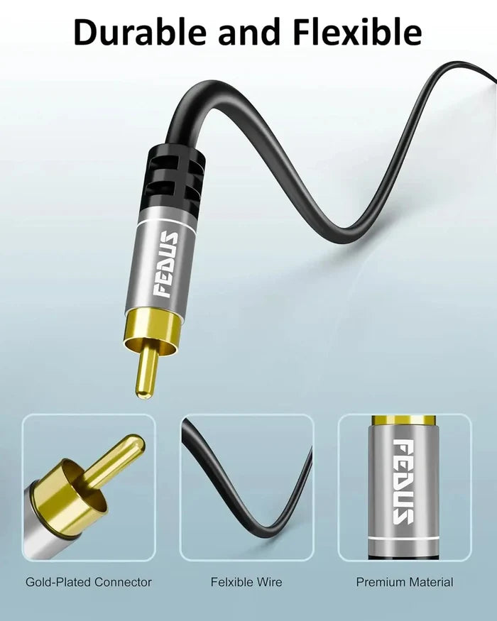 FEDUS RCA to RCA Cable Double Shielded Oxygen-Free Copper Gold Plated 2RCA to 2RCA Cable 2 RCA Car Audio Subwoofer Cable Cord for Hi-Fi Audio Systems, Amplifier, Home Theater, Speaker, HDTV FEDUS