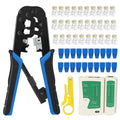 FEDUS RJ45 Crimping Tool Kit, Crimping Tool rj45 Crimping machine for Cat6A Cat5E Cat5 RJ45 Ethernet tool kit, 50PCS rj45 Connector, Network lan Tester, 50PCS Boot Covers, Cut and Strip Tool Black COMBO-1 FEDUS