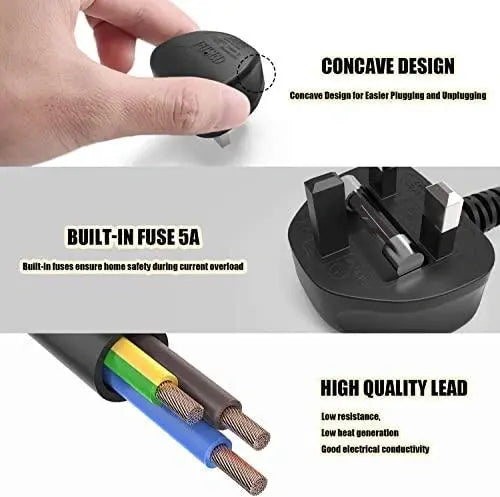 FEDUS Standard UK Laptop Power Cable with Fuse, 3 Pin 18AWG Mickey Mouse Mains Laptop Replacement Cord Lead, Printer, UK Laptop Charger Cord, Laptop Power Brick Cable for Notebooks FEDUS