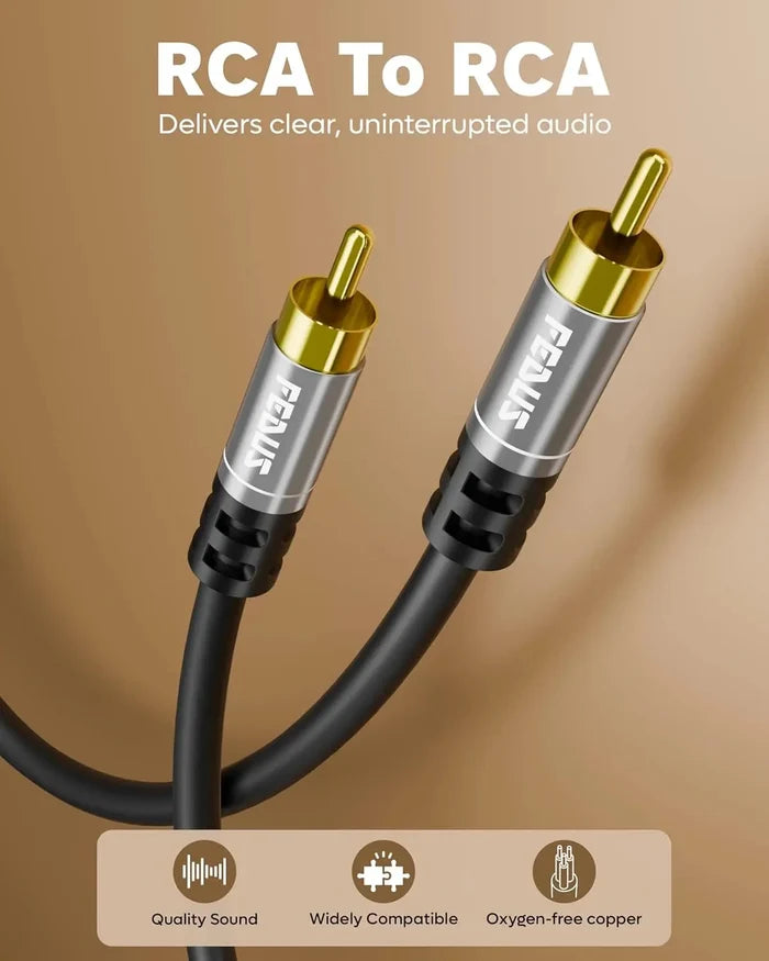 FEDUS Subwoofer Cable, 24K Gold-Plated Oxygen-Free Copper Double Shielded RCA To RCA Audio Cable, Cable for Home Theatre, Subwoofer, Power Amplifier, AVR, Hi-Fi Systems, Sound Bar, Car Audio FEDUS