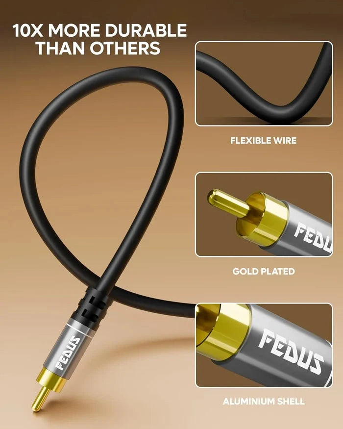 FEDUS Subwoofer Cable, 24K Gold-Plated Oxygen-Free Copper Double Shielded RCA To RCA Audio Cable, Cable for Home Theatre, Subwoofer, Power Amplifier, AVR, Hi-Fi Systems, Sound Bar, Car Audio FEDUS