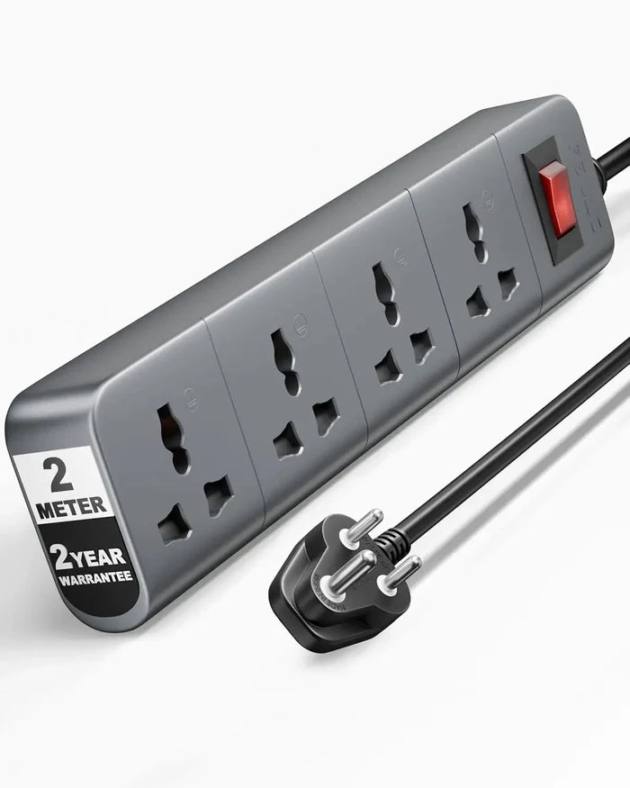 FEDUS Surge Protector, 4 Universal Sockets with Individual Switch, Long Cable, Extension Board Cord, Automatic Overload Protection, Fireproof Power Strip Switch Board, Spike Guard, Grey FEDUS