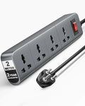 FEDUS Surge Protector, 4 Universal Sockets with Individual Switch, Long Cable, Extension Board Cord, Automatic Overload Protection, Fireproof Power Strip Switch Board, Spike Guard, Grey FEDUS